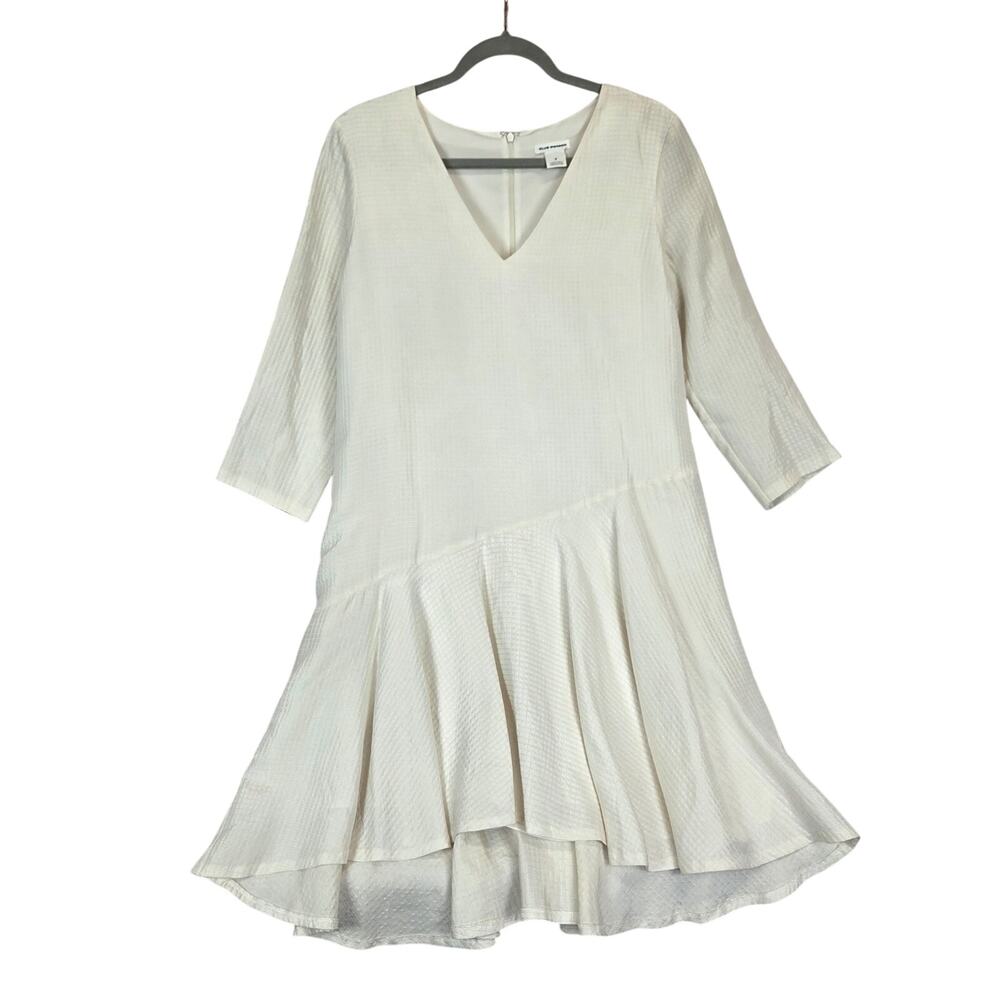 Club Monaco Cream Dress 8 Asymmetric Ruffle Hem Coquette Ethereal Fairy Whimsy